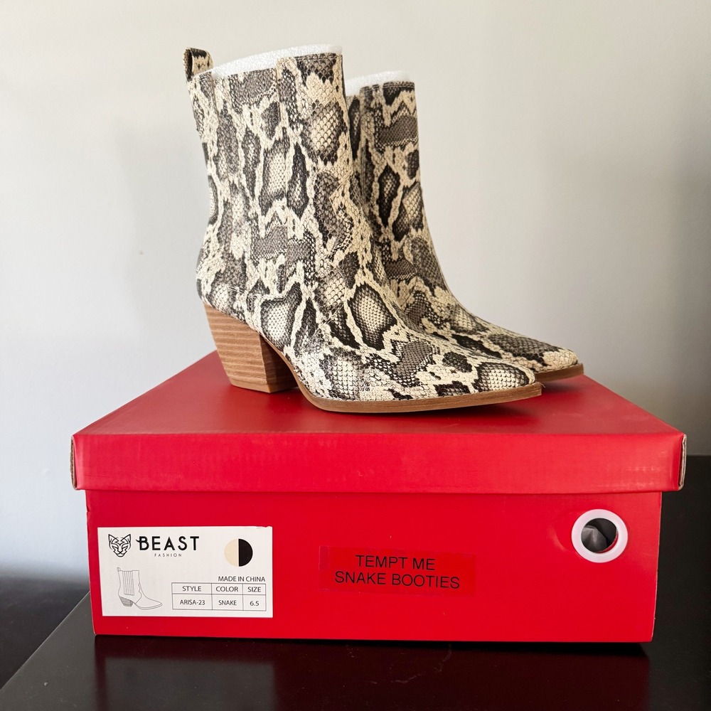 Beast Fashion Arisa-23 Snake Print Ankle Booties Womens 6.5 NEW‎ Western Cowgirl